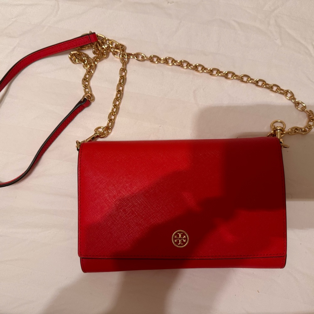 Tory Burch Red Leather Wallet on Chain
